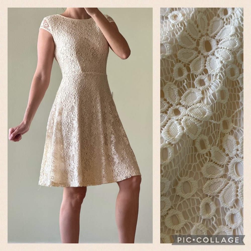 Dress Barn Cream Cap Sleeves Lace Dress
